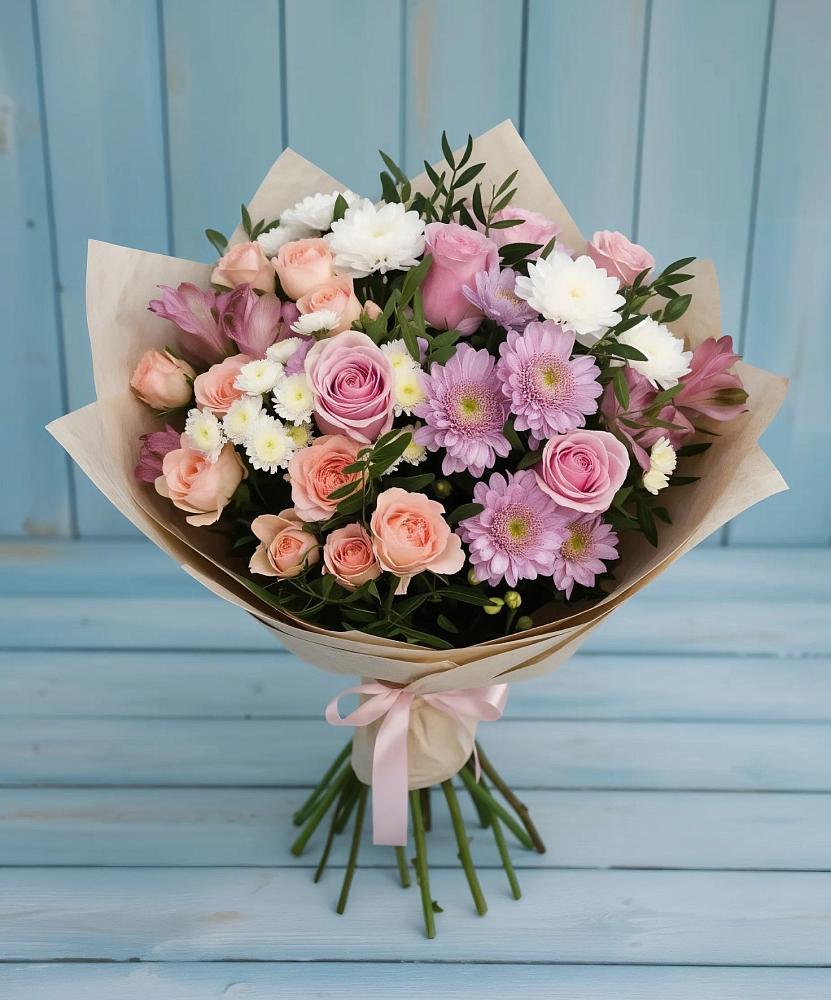 Букет цветов из: Хризантемы, Розы и Альстромерии в Кохме