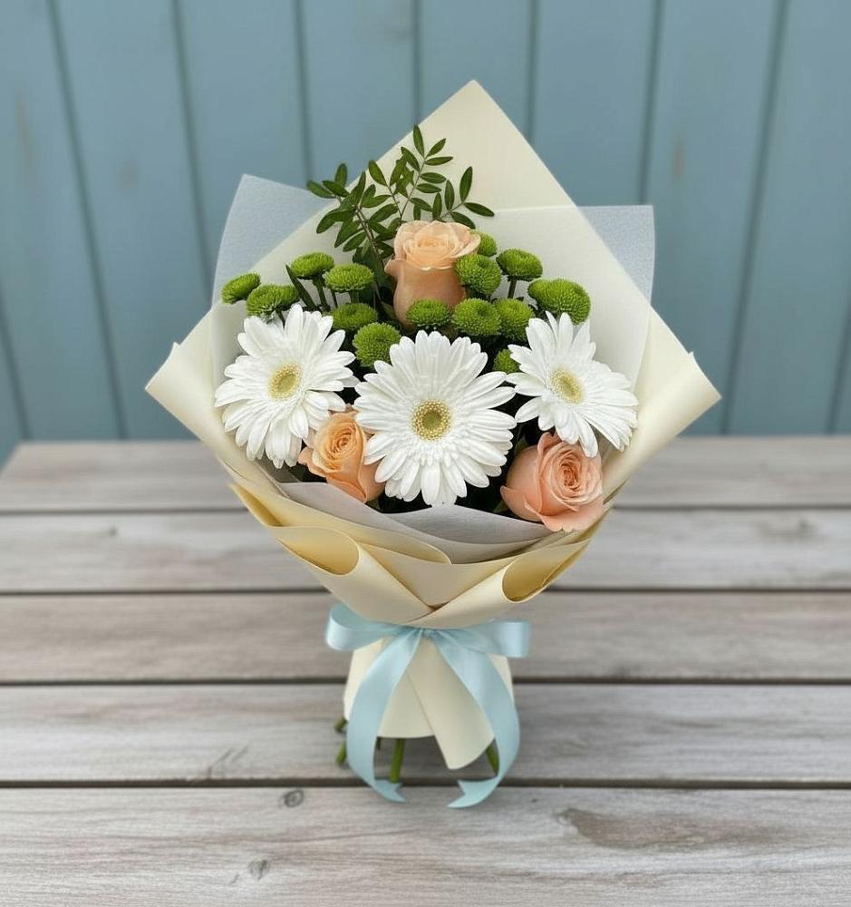 Букет цветов из: Герберы, Розы и Хризантемы в Кохме